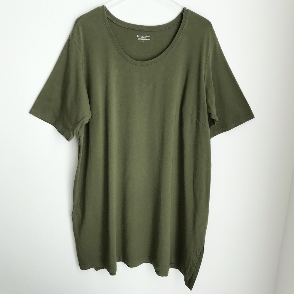 Eileen Fisher Organic Cotton T-Shirt Dress 2X Olive Green Short Sleeve Casual